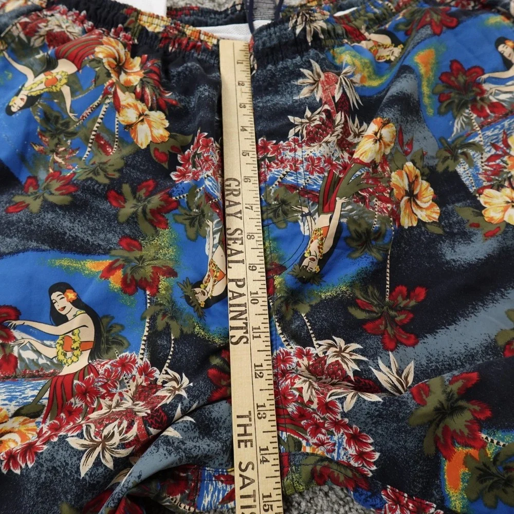 VTG Faded Glory Shorts Mens XL Floral Hawaiian Hula Girls Swim Trunks‎ 90s Y2K